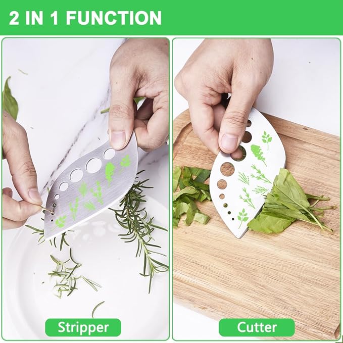 Herb Stripper Tool Leaf Stripper 9 Holes Herb Zip Tool Herb Chopper 2 in 1 Kitchen Gadgets for Kale Thyme Rosemary Basil