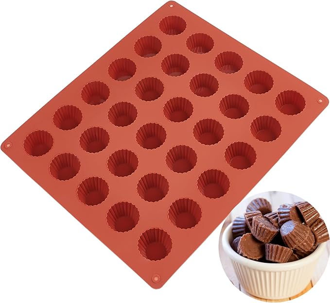 JOERSH 30-Cavity Mini Peanut Butter Cup Mold Silicone Candy Mold Bite Size for Keto Fat Bomb, Dark Chocolate