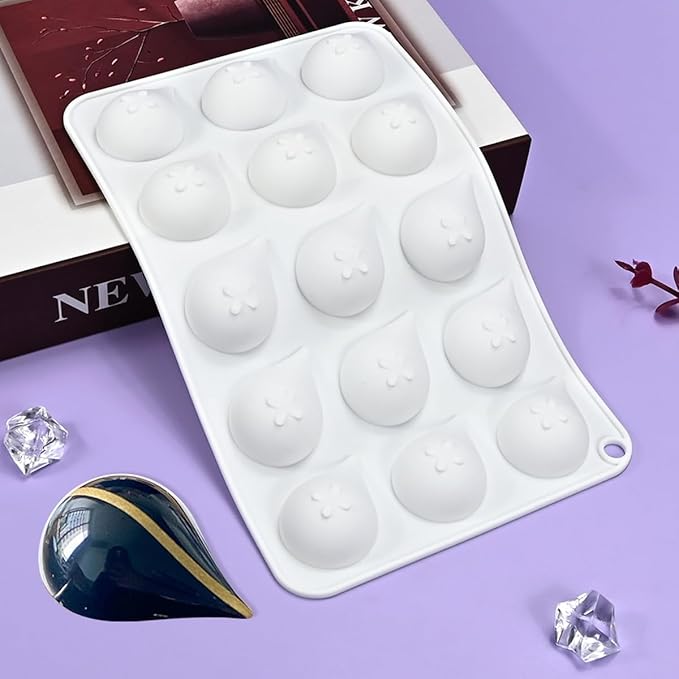 mostsom Silicone Water Droplet Molds 15-Cavity Dessert Mold for Chocolate, Mousse, Jelly, Cake Decorations, Baking Tools (D_ Water Droplet)