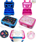 Bento Box Lunch Boxes for Kids Boys Girls, Snack Containers for Toddler Daycare, Pre-School Lunches, 4 Divided Compartments, Pink Unicorn + Blue Space Dinosaur 2 pack