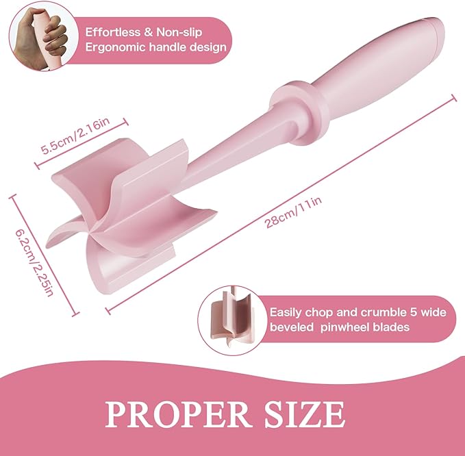 2 Pack Meat Chopper, 5 Curve Blades Ground Beef Masher, Heat Resistant Meat Masher Tool for Hamburger Meat, Ground Beef, Turkey and More