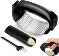 Garlic Press Rocker Set，Stainless Steel Garlic Mincer Tool with Garlic Peeler and Cleaning Brush Kitchen Gadgets Essentials Garlic Chopper