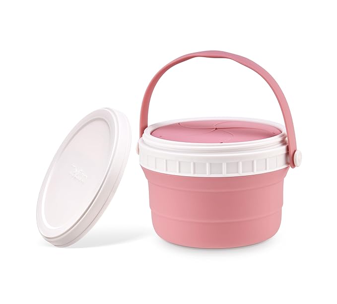 No Spill Silicone Toddler Snack Containers, Detachable Silicone Flap for Filling&Cleaning, Crumb-Free Hard Plastic Screw Travel Lid, Ultra-Soft for Baby Kids Hand In-Out, Snack Cup Holder 12 oz