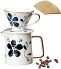 Ceramic Pour Over Coffee Maker Set, Ceramic Coffee Dripper with Single Hole, Coffee Pot & 100 Paper Filters for Home, Travel, Camping (1-4 Cup)