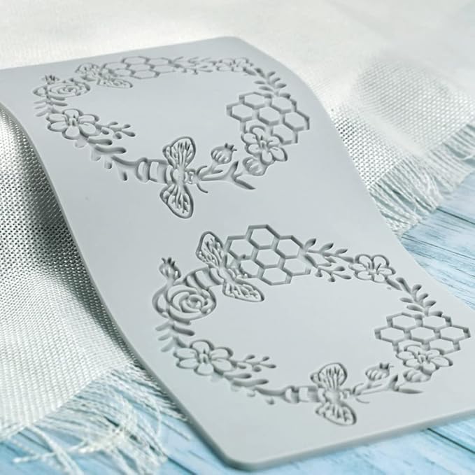 Silicone Molds 3D Hollow Leaf Chocolate Molds Honeycomb Bee Candy Mold Flower Pattern Fondant Mold Cake Topper Sugar Craft Decoration (L_Bee_10.4 * 4.6 * 0.12inch)