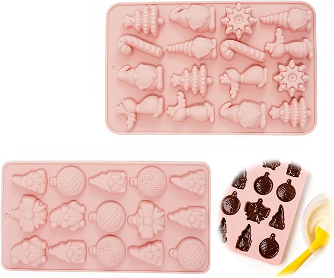 2 Pack Cowboy Chocolate Molds, Western Theme Silicone Mold Baking with Cowboy Hat, Cowboy Boot and Horse, Suitable for Making Chocolate, Candy, Cakes, Cupcakes (Pink-Christmas-2PCS)