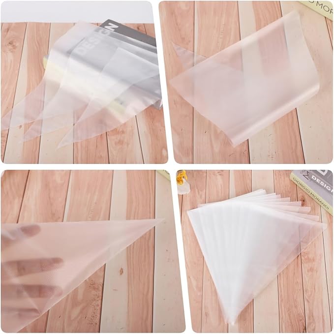 21 inch Large Piping Bags, AMBESTAR 100 Pcs Big Tipless Clear Plastic Disposable Pastry Bags for Frosting Decorating Cake Cupcake Cookie, Pro Long Thick Pastry Bag Essential Baking Tools