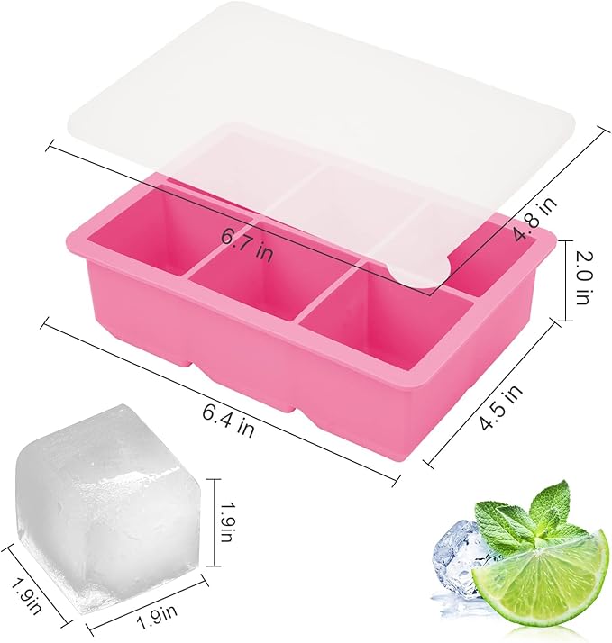 Silicone Ice Cube Trays 3 Pack - Large Size Silicone Ice Cube Molds with Leak Proof Removable Lid Square Ice Cube Tray And BPA Free for Cocktail,Whiskey, Stackable Flexible Ice