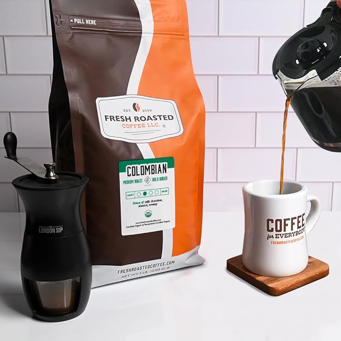 Fresh Roasted Coffee, Organic Colombian | USDA Organic, 100% Single Origin, Kosher | Medium Roast 5 lb (80 oz) Ground