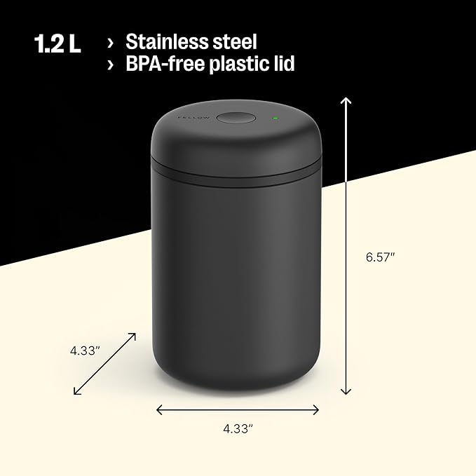 Fellow Atmos Electric Vacuum Canister & Storage Container - Airtight Coffee & Food Storage Containers - Coffee Containers - (Matte Black, 0.7 Liter)