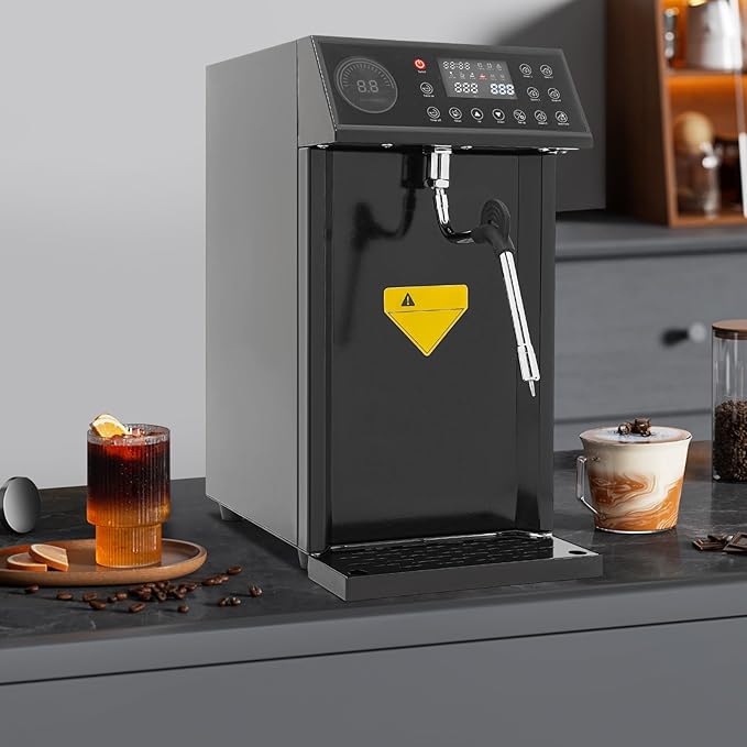 Commercial Milk Frother, 8L Automatic Milk Foam Machine Electric Steam Milk Frothing Machine Coffee Milk Foam Machine Steamer with LED Display for Tea Coffee Shop Black