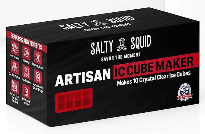 Clear Craft Ice Cube Maker – Square Ice Cube Mold makes 10 Large 2" Crystal Clear Ice Cubes for Whiskey, Cocktails – Slow Melting, Easy Release, Large Ice Cube Tray