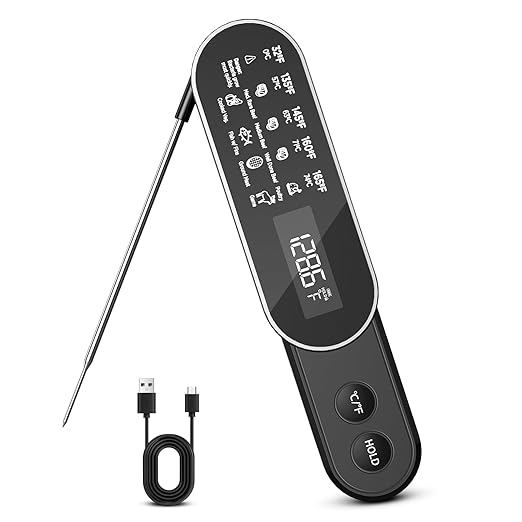 Instant Read Meat Thermometer - Rechargeable Wireless Food Thermometer, Digital Meat Thermometer for BBQ Grill, Oven, Smoker, Air Fryer