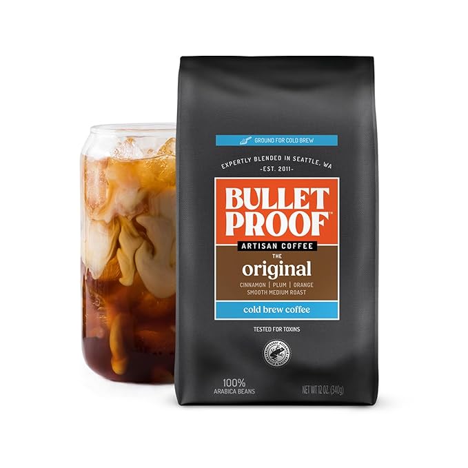 Bulletproof Original Medium Roast Coarse Ground Cold Brew Coffee, 12 Ounces, Clean and Tested for Toxins, Smooth Artisan Coffee Ground for Cold Brew Iced Coffee