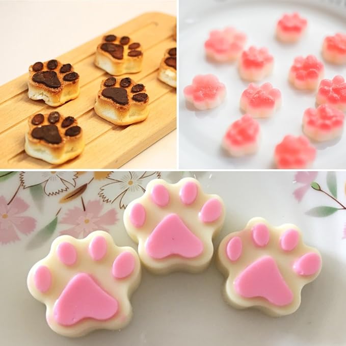 DaKuan 4-Pack Food Grade Silicone Paw Print Mold | Reusable Pet Ice Candy Chocolate Bakery Molds | Oven, Freezer & Dishwasher Safe