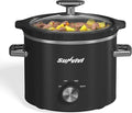 Sunvivi 2 Quart Slow Cooker, Small Slow Cooker with Removable Ceramic Pot, Food Warmer with 3 Heating Settings & Dishwasher Safe Glass Lid, Black