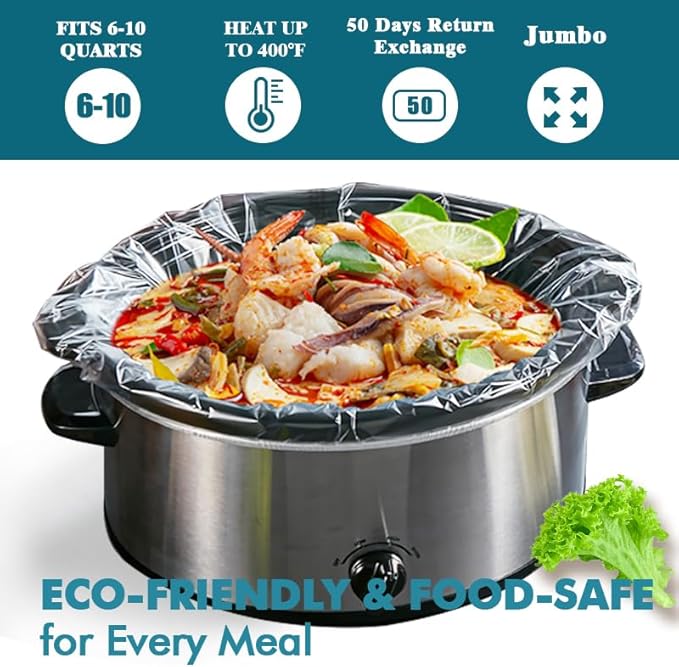 Slow Cooker Liners, 50 Cooking Bags, Oversized Disposable Pot Liner Plastic Bags for 6QT to 10QT Slow Cookers, 14 in. x 22 in.