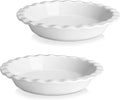 MALACASA Ceramic Pie Pan Set of 2, 9 inch, 40 oz Round Pie Dishes with Fluted Edges, Non Stick, For Quiche, Apple Pies, Pot Pies & More