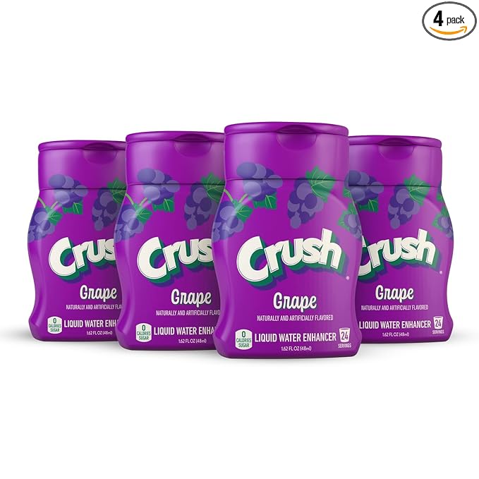 Crush, Grape, Liquid Water Enhancer – New, Better Taste! (4 Bottles, Makes 96 Flavored Water Drinks) – Sugar Free, Zero Calorie