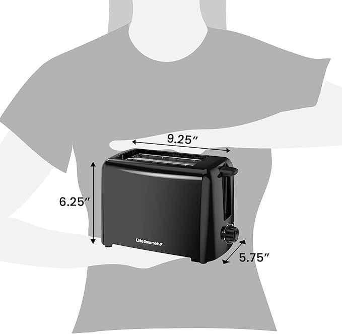 Elite Gourmet ECT1027B Cool Touch Toaster with 6 Temperature Settings & Extra Wide 1.25" Slots for Bagels, Waffles, Specialty Breads, Puff Pastry, Snacks, ETL Certified, 2 Slices, Black