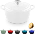 Signature Enameled Cast Iron Dutch Oven, Non-Stick Serving Pot with Tight Fitting Lid for Perfect Roasting, Baking, Sauteing, and Bread Making | 7.4Q (7L) - White
