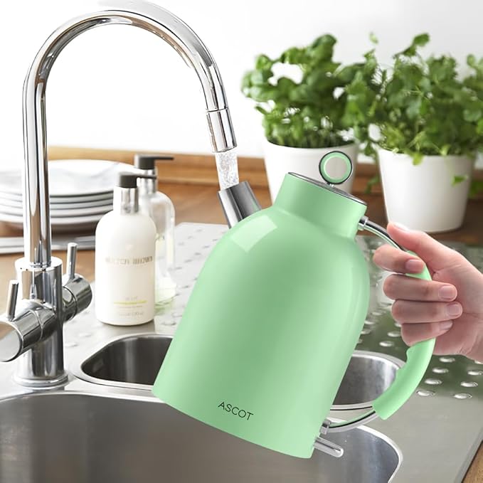 ASCOT Electric Kettle, Stainless Steel Electric Tea Kettle Gifts for Men/Women/Family 1.5L 1500W Retro Tea Heater & Hot Water Boiler, Auto Shut-Off and Boil-Dry Protection (Green)