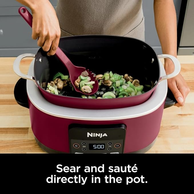 Slow Cooker, Ninja Foodi PRO Possible Cooker, 8.5-Qt, 6-in-1, Saut, Bake, Braise, Steam Functions, Triple Fusion Heat, Nonstick Oven Safe Pot, MC1000WM, Slow Cooker, Cherry Tarte