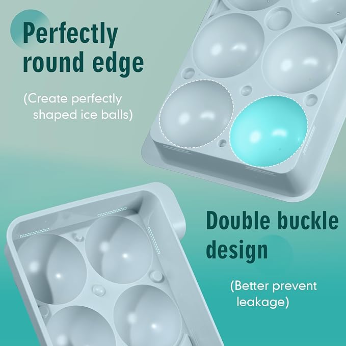 WIBIMEN Large Ice Cube Molds, Big Round Whiskey Ice Cube Trays for Freezer, Easy to Fill & Release, Whiskey Bourbon Cocktail(2.5In*8 Balls- Blue/2 Pack)