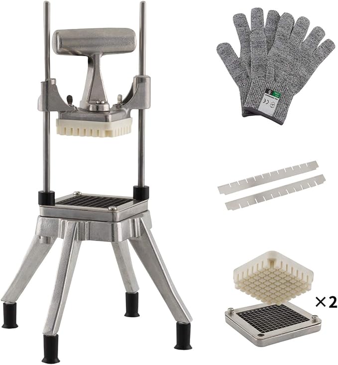 Commercial French Fry Cutter, 1/4" & 3/8" Aluminum Frame S-Steel Blade Quick Chopper Machine Easy for Onion Tomato Pepper Potato