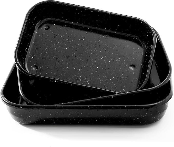3-Pack Roasting Pans for Ovens Turkey Roaster Pan set Deep Lasagna Baking Pan,17/15/13Inch Spotted Enamel Steel Vessel Used for Cake Dinners Cooking Safe Easy to Clean Bakeware Merry Christmas Gift