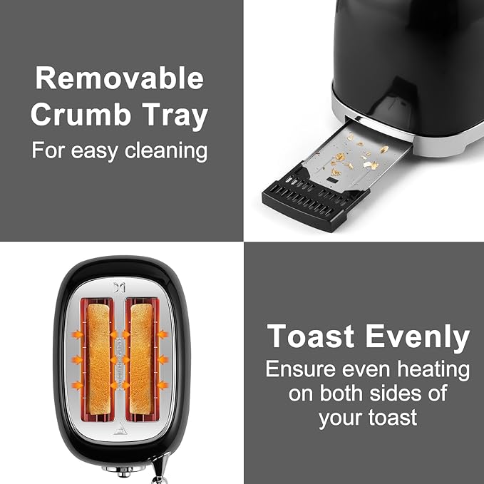 CUSIMAX Toaster 2 Slice with Extra Wide Slots for Bagels, Stainless Steel with 6 Toast Settings and 4 Functions, Bagel, Cancel, Defrost & Reheat, Removable Crumb Tray, Retro Toaster Black