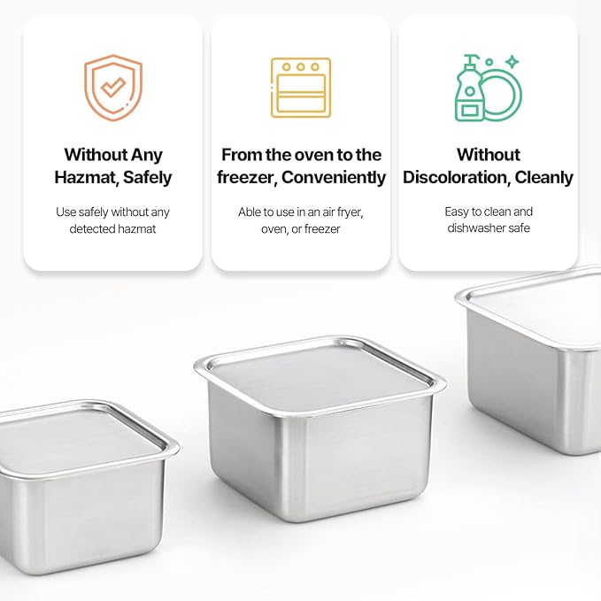 CuBE High 3PCS Set Stainless Steel Food Storage Containers With Lids and 3 Net Kitchen Appliances Dishwasher Safe Premium South Korea