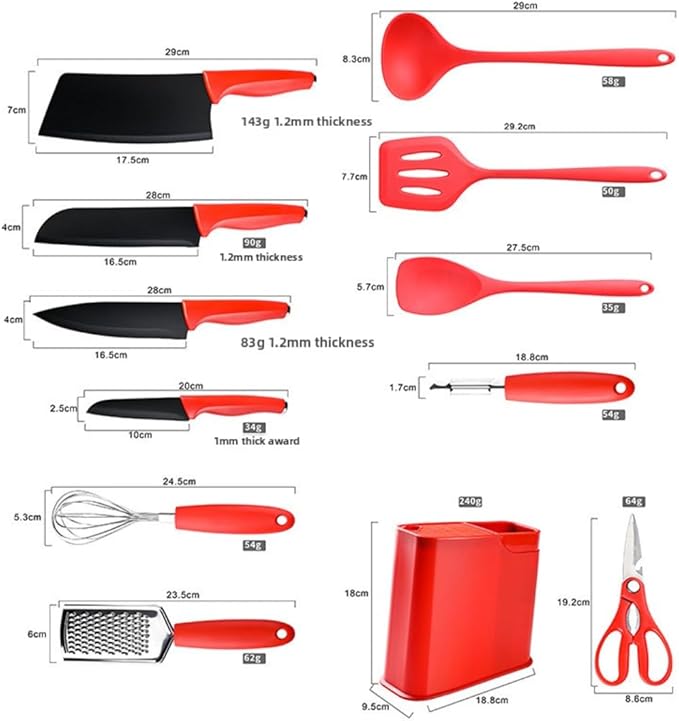 12-Piece Silicone Kitchen Utensil Set with Stainless Steel Knives – Heat-Resistant Spatula, Spoon, Peeler, Non-Scratch Cooking Tools for Baking, Frying & Grilling (Khaki)