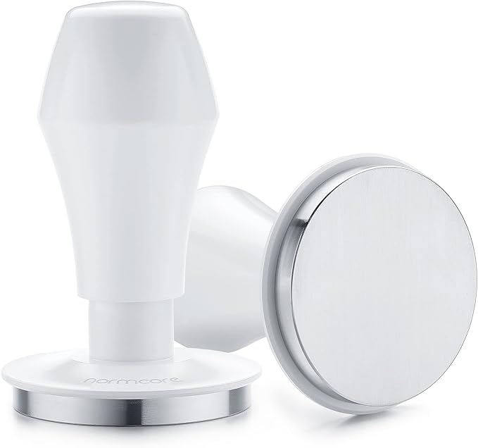 Normcore 58.5mm Espresso Coffee Tamper V4, Spring Loaded Tamper with 15lb/25lb/30lb Interchangeable Springs, Compatible with 58mm Portafilter Baskets, Non-stick coating White