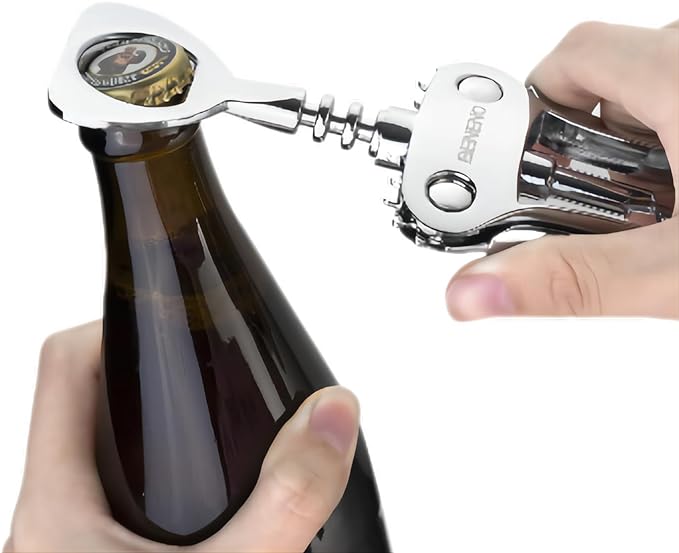 Beneno Wine Opener with Stainless Steel Wine Foil Cutter - Bottle Top Seal Cutter, Zinc Alloy Premium Wing Corkscrew with Multifunctional Bottles Opener, Upgrade