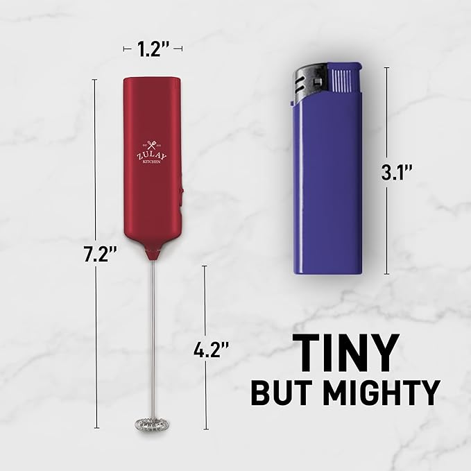 Mini & Mighty Milk Frother Wand – Powerful Handheld Coffee Frother, Battery Operated Drink Mixer – Compact Pocket Size – Detachable Whisk for Latte, Cappuccino, Matcha, Hot Chocolate – Cranberry