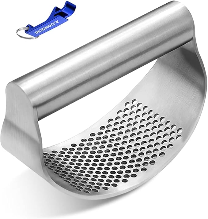Garlic Press Rocker, Bottle Opener, Stainless Steel Garlic Crusher Chopper Squeezer Slicer Mincer