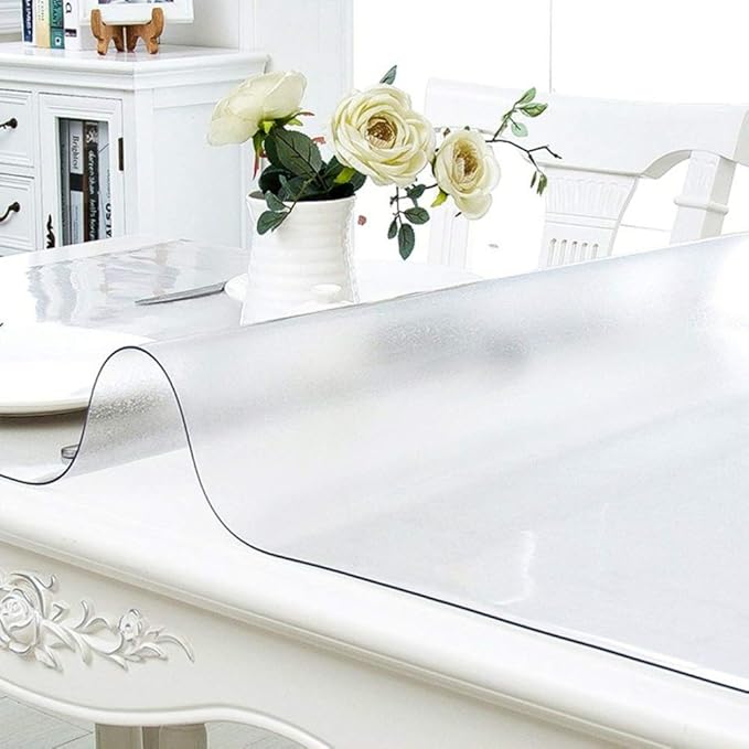 NECAUX Custom 42 x 87 Inch Frosted Table Cover Protector, 1.5mm Thick Wood Grain Transparent Table Pad Non-Slip Tablecloth Plastic Protective Pad for Dining Room Table, Conference Table