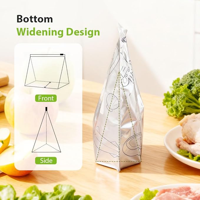 Reusable Aluminum Foil Sealable Storage Bags, 2026 New Resealable Vacuum Zipper Pouches, Stand Up Foil Sealable Bags with Label and Zip Lock for Kitchen (30, Small)