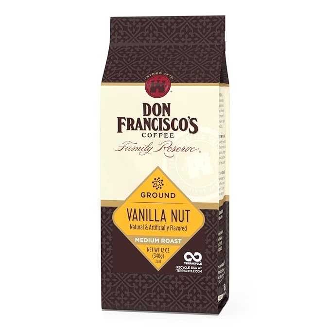 Don Francisco's Vanilla Nut Ground Coffee, Medium Roast – Flavored 100% Arabica, 12 oz Bag, Premium Coffee for Drip, Pour Over & French Press