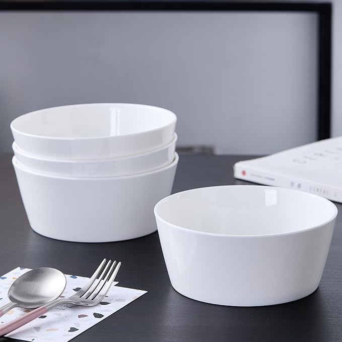 Stone Lain Madeline Bone China 16 Piece Dinnerware, Plates and Bowls Sets for 4, White Dish Collection with Mugs, Modern Edge, Microwave & Dishwasher Safe