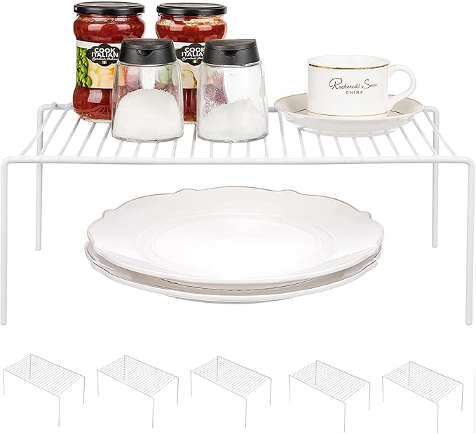 Cabinet Storage Shelf Rack Set of 6, Medium (13 x 9.4 inch) Rustproof Metal Wire Kitchen Cabinet Organizer and Storage, Cupboard Spice Shelf Rack for Plate, Dish, Counter & Pantry Organization