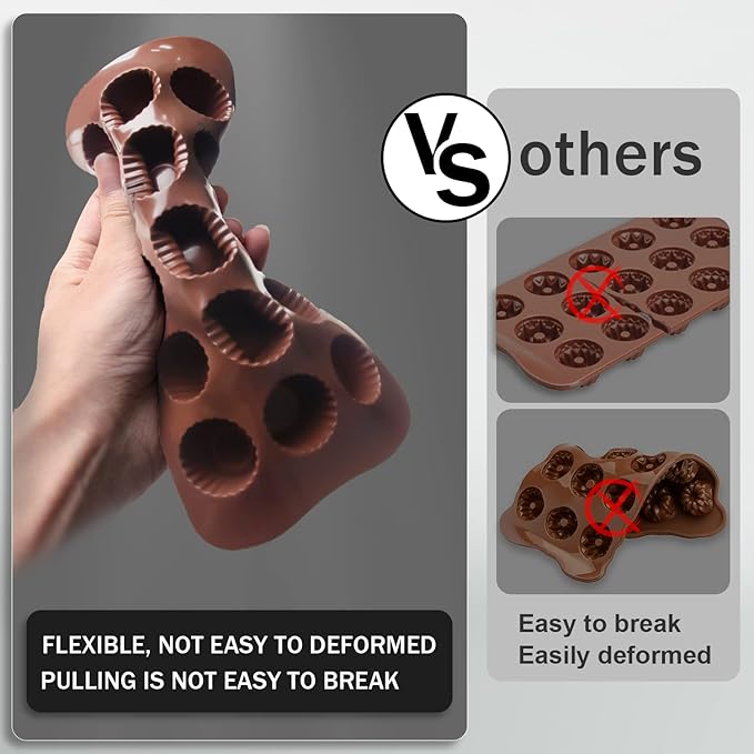Peanut Butter Cup Mold Fat Bomb Molds, Walfos Silicone Candy Mold-Perfect for Keto Fat Bomb, Candy, Dark Chocolate, Mini Peanut Butter Cup, Set of 3