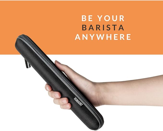 ROMAUNT Handheld Milk Frother Electric Battery Operated Portable Milk Foamer for Coffee Latte 304 Stainless Steel Whisk with Protective Case, Mix Spoon for Traveling or Camping
