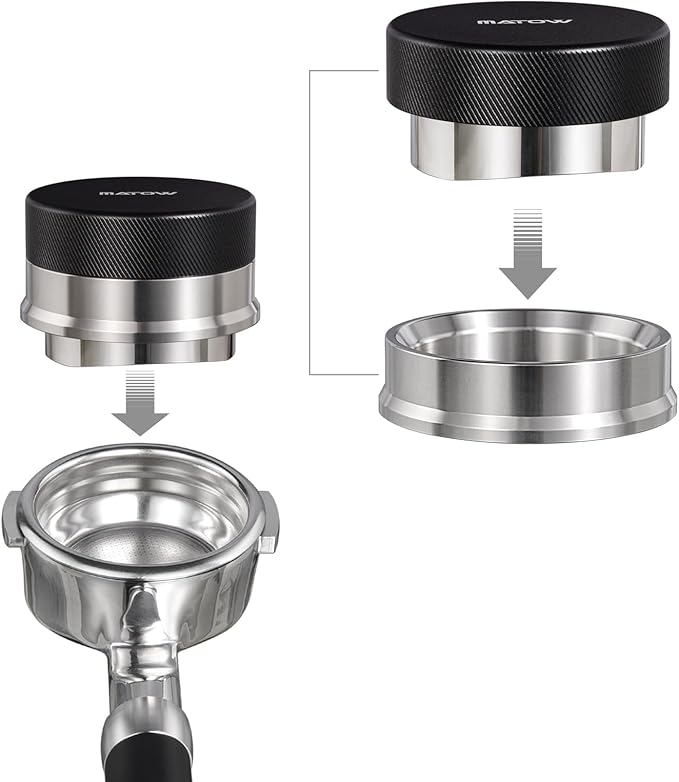 MATOW 2 in 1 Design Gravity Distributor and Magnetic Dosing Funnel Combo, 58.5mm Adaptive Espresso Distributor and Stainless Steel Dosing Ring Set Fits All 58mm Portafilter