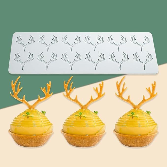 Hollow Leaf Silicone Mold Chocolate Candy 3D Hollow Leaf Candy Mold Food Cooking Meals Decorations Fondant Mold Polymer Clay Molds (Deer Horn K_10.32x3.12x0.12inch)