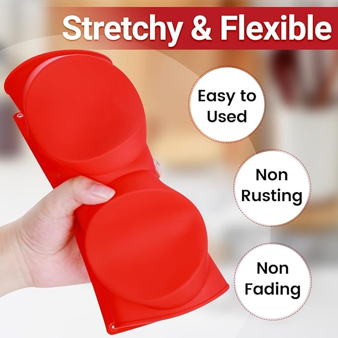 CAKETIME Jumbo Muffin Top Pan, Silicone Egg Molds for Breakfast Sandwiches 4 Inch Large Egg Baking Pan for Oven English muffins, Whoopie Pies, Corn Bread, Egg bites, Tarts 2 Pack Red