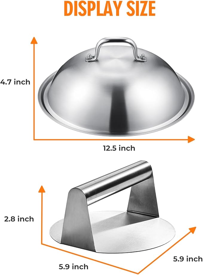homenote Griddle Accessories for Blackstone, Commercial Grade 12 Inch Heavy Duty Melting Dome with Round Stainless Steel Smash Burger Press Perfect for Flat Top Hibachi Grill Outdoor Indoor
