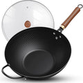 Nonstick Wok, 13-Inch Carbon Steel Wok Pan with Glass Cover, Woks & Stir-Fry Pans for Induction, Electric, Gas, Halogen, All Stoves