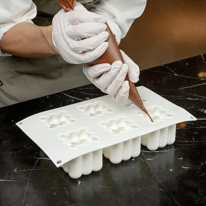 Restaurantware-6 Cavities Pastry & Baking Mold, 1 Oven-Ready 3D Mold - Flexible, Freezable, White Silicone Silicone Mold For Baking, Easy Release, For Chocolate, Cheesecake, Jelly, Or Mousse